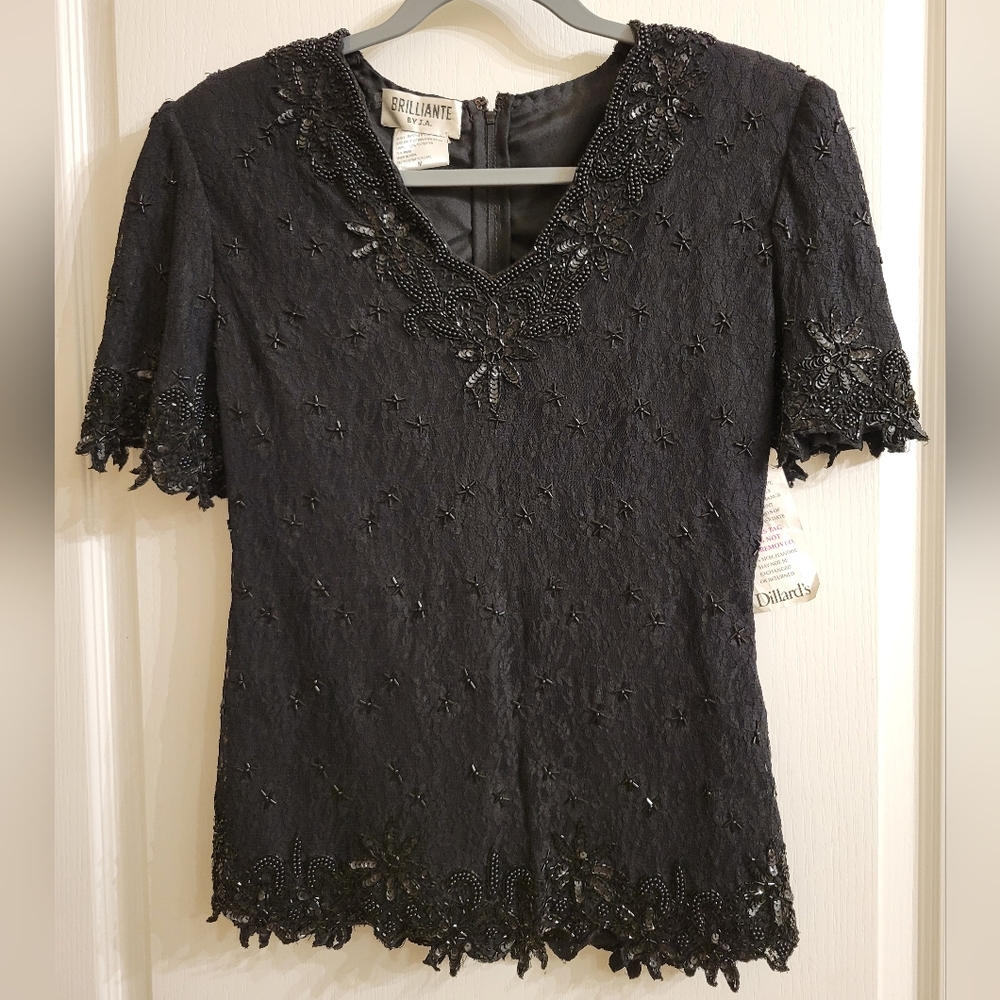 NWT Vintage Brilliante by J.A. Black Sequin Blouse, size medium